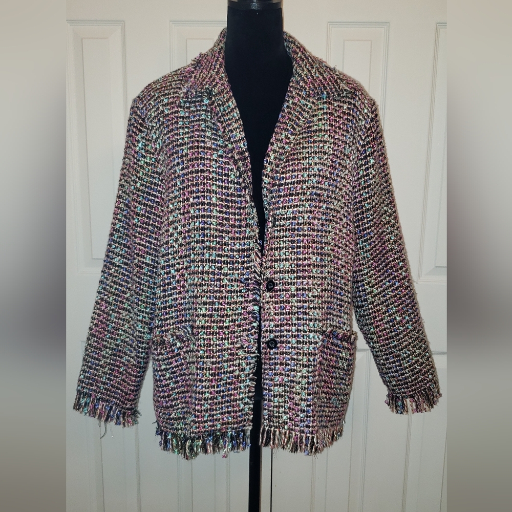 Erin London Multi-color Tweed Blazer Jacket Women Size Large